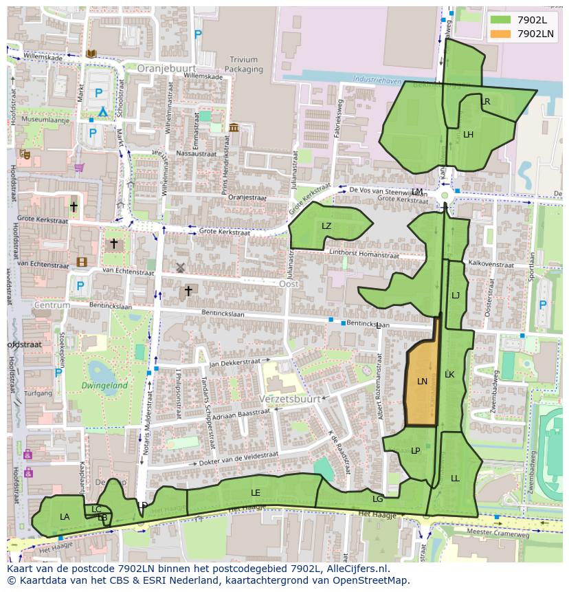 Afbeelding van het postcodegebied 7902 LN op de kaart.