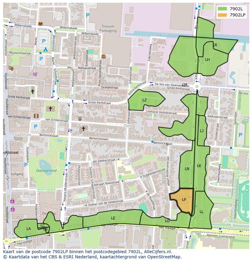 Afbeelding van het postcodegebied 7902 LP op de kaart.