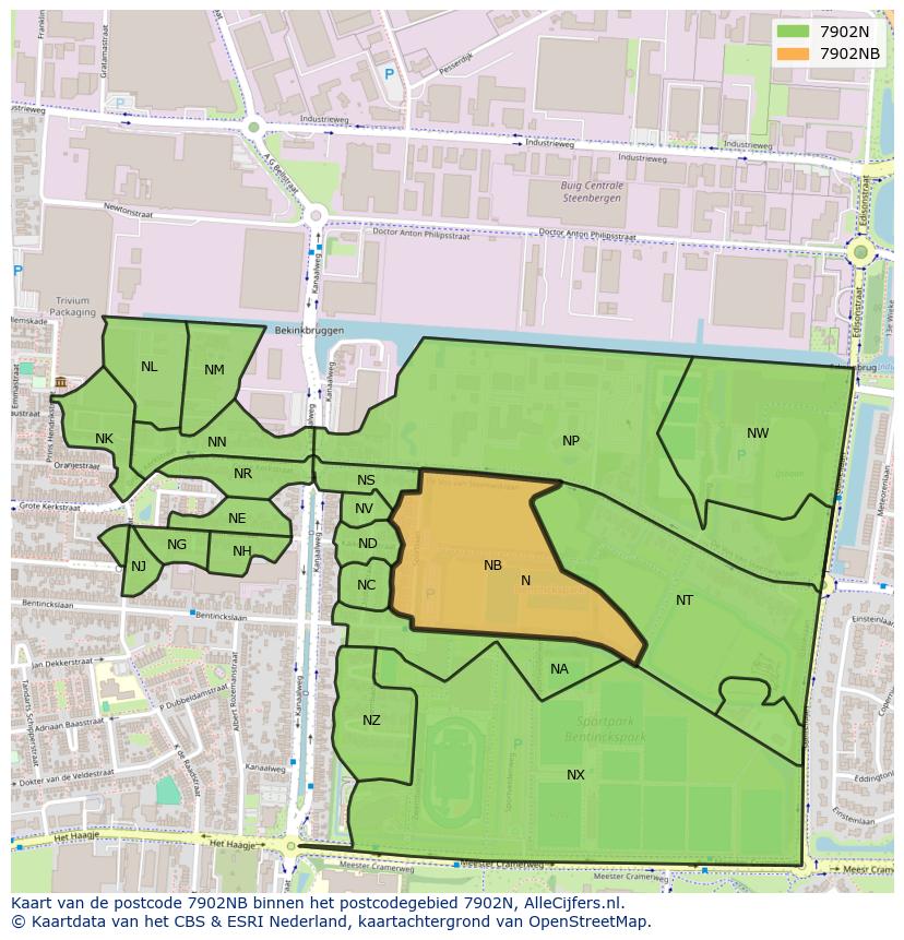 Afbeelding van het postcodegebied 7902 NB op de kaart.