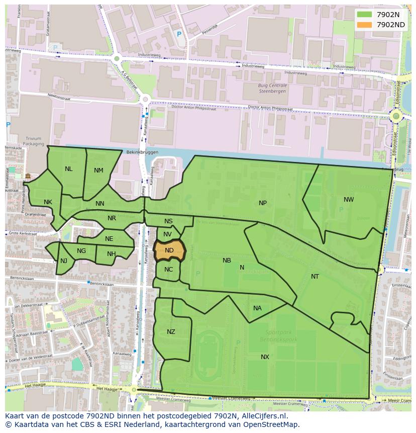 Afbeelding van het postcodegebied 7902 ND op de kaart.