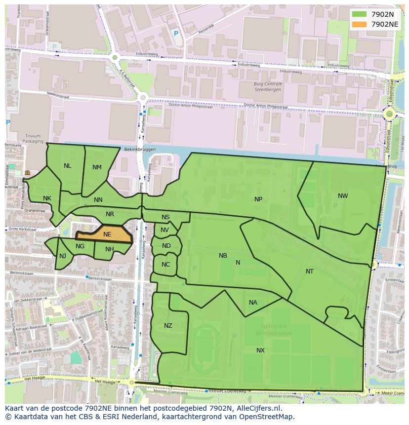 Afbeelding van het postcodegebied 7902 NE op de kaart.