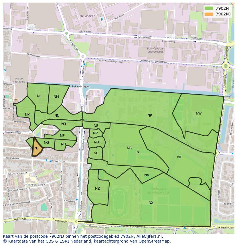 Afbeelding van het postcodegebied 7902 NJ op de kaart.