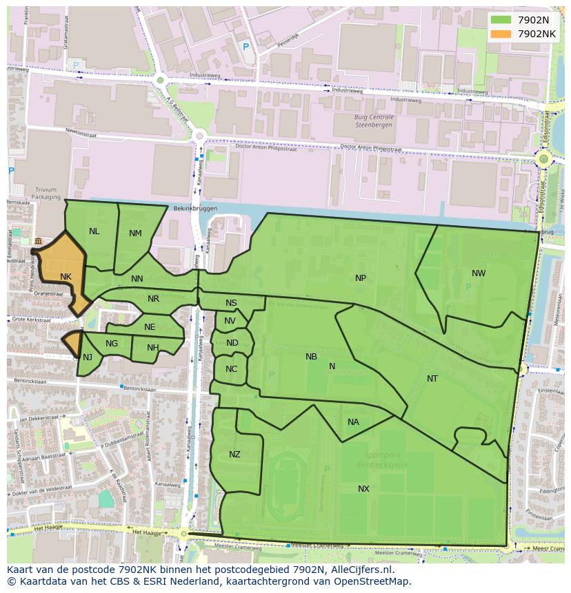 Afbeelding van het postcodegebied 7902 NK op de kaart.
