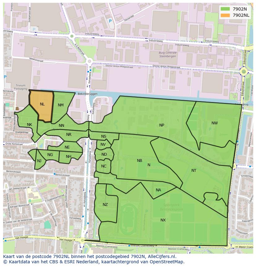Afbeelding van het postcodegebied 7902 NL op de kaart.