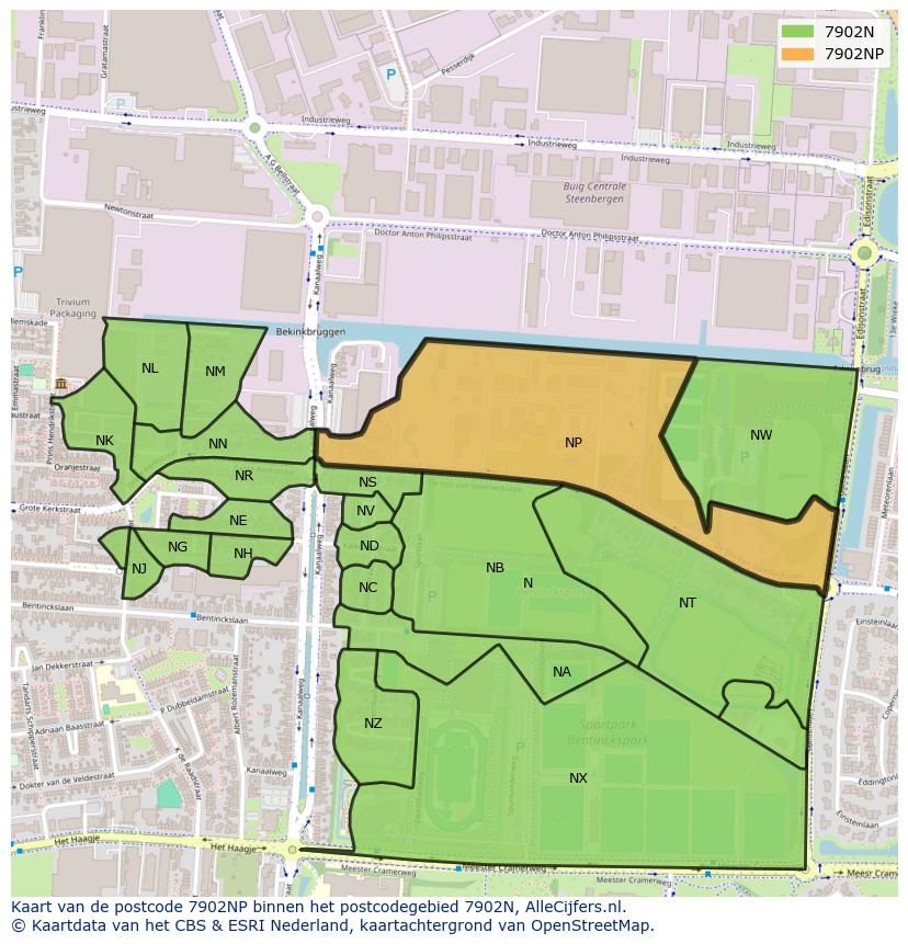 Afbeelding van het postcodegebied 7902 NP op de kaart.