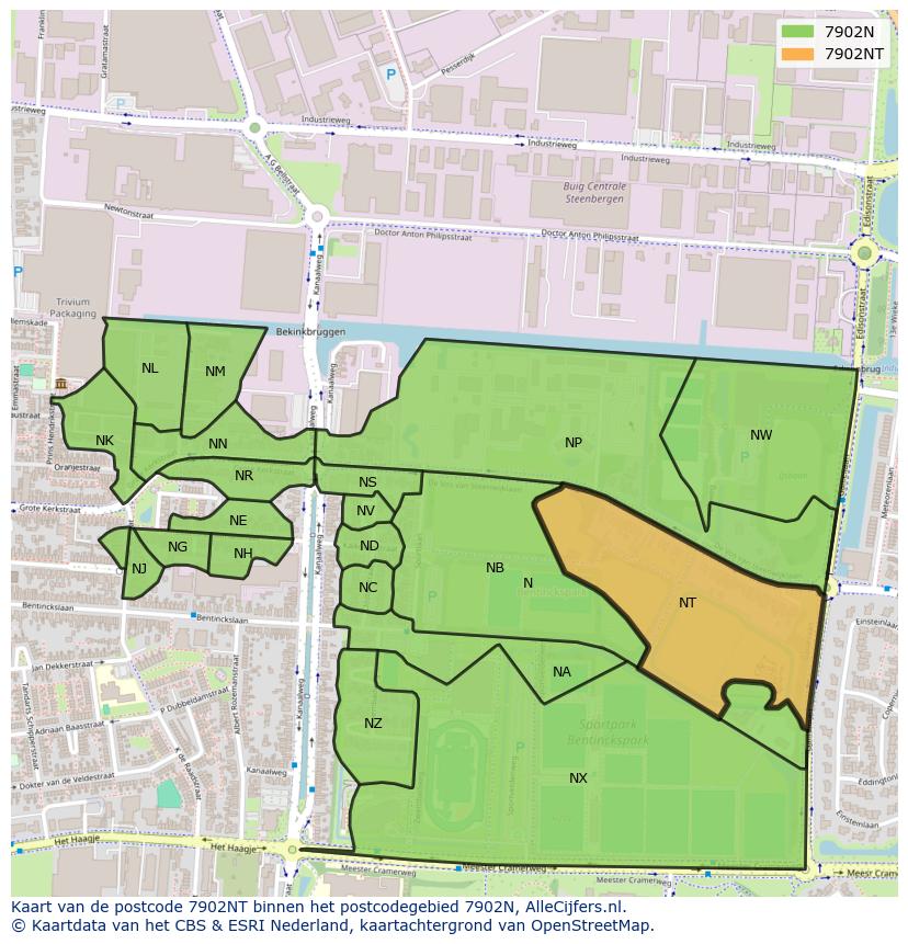 Afbeelding van het postcodegebied 7902 NT op de kaart.