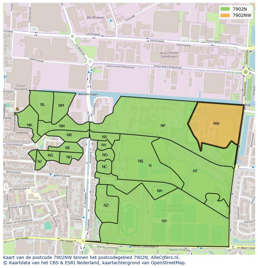 Afbeelding van het postcodegebied 7902 NW op de kaart.