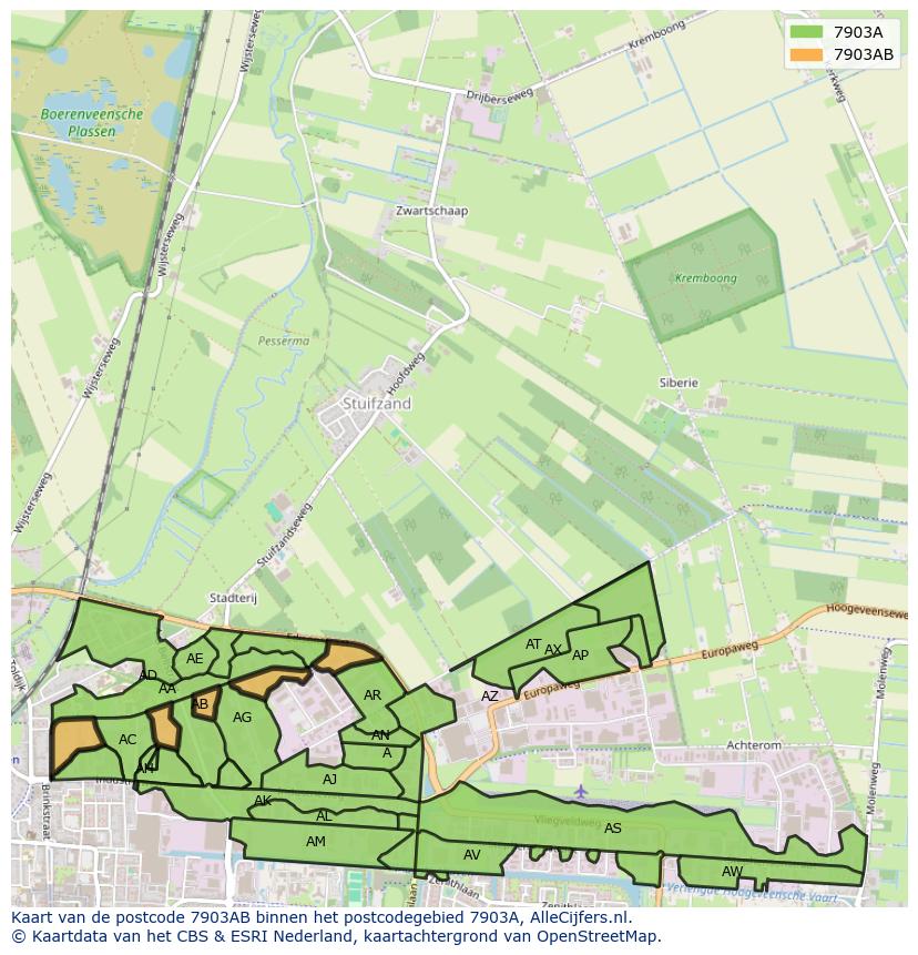 Afbeelding van het postcodegebied 7903 AB op de kaart.