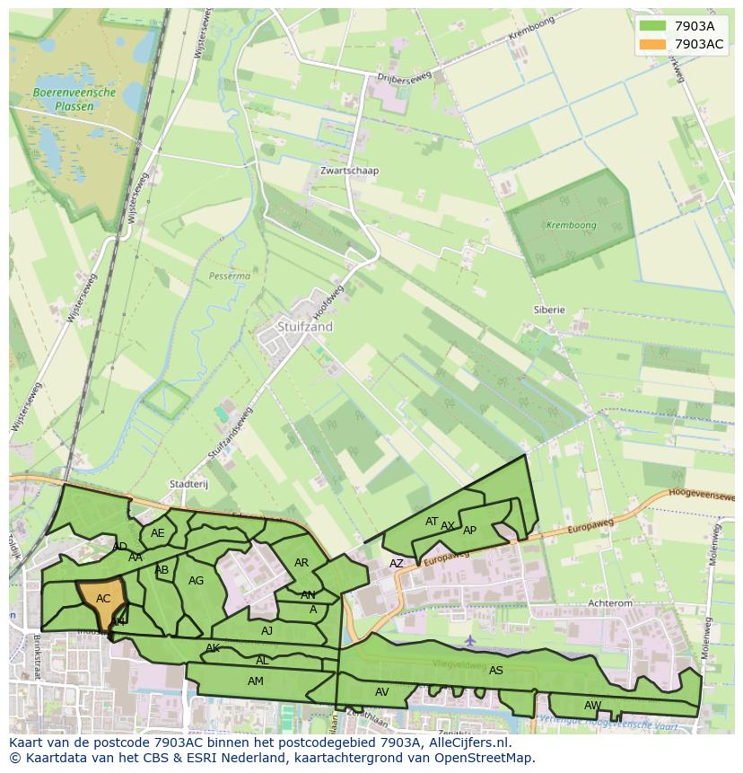 Afbeelding van het postcodegebied 7903 AC op de kaart.