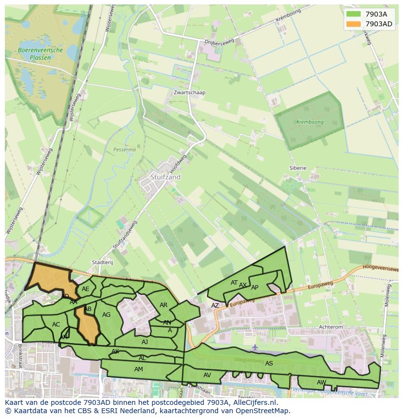 Afbeelding van het postcodegebied 7903 AD op de kaart.
