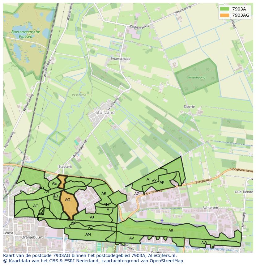 Afbeelding van het postcodegebied 7903 AG op de kaart.