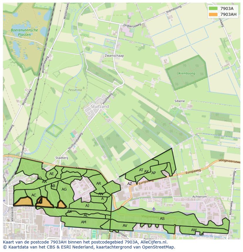 Afbeelding van het postcodegebied 7903 AH op de kaart.