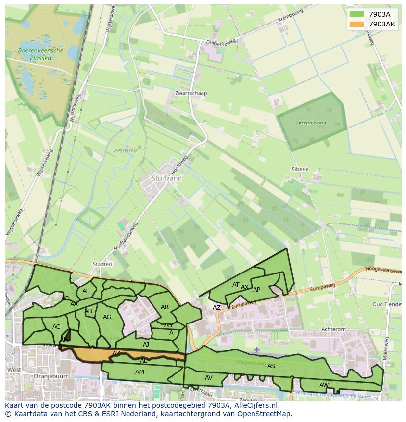 Afbeelding van het postcodegebied 7903 AK op de kaart.