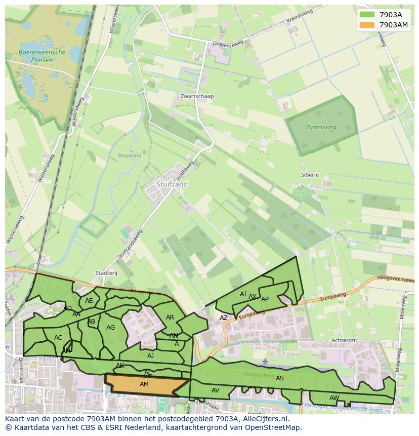 Afbeelding van het postcodegebied 7903 AM op de kaart.