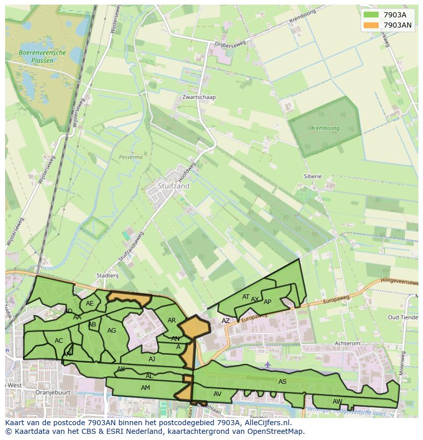 Afbeelding van het postcodegebied 7903 AN op de kaart.