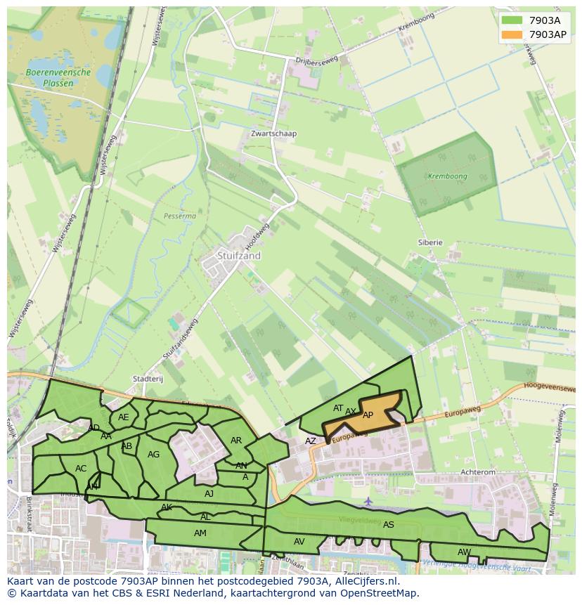 Afbeelding van het postcodegebied 7903 AP op de kaart.