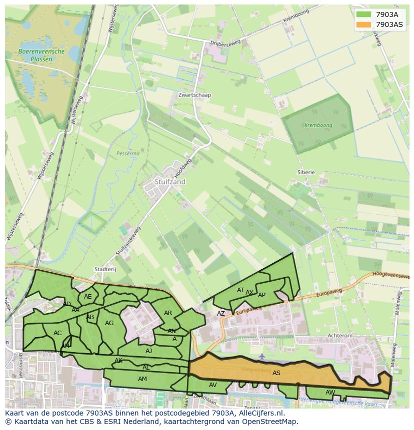 Afbeelding van het postcodegebied 7903 AS op de kaart.