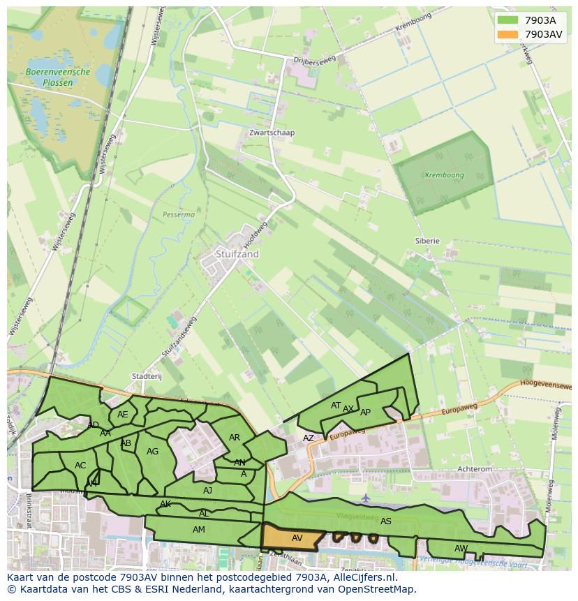 Afbeelding van het postcodegebied 7903 AV op de kaart.