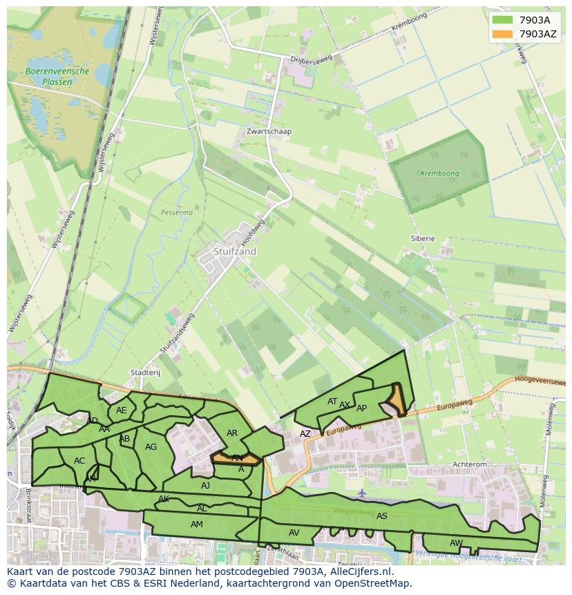 Afbeelding van het postcodegebied 7903 AZ op de kaart.
