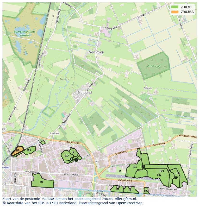 Afbeelding van het postcodegebied 7903 BA op de kaart.