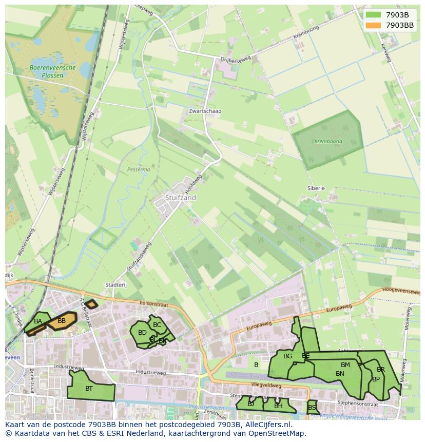 Afbeelding van het postcodegebied 7903 BB op de kaart.