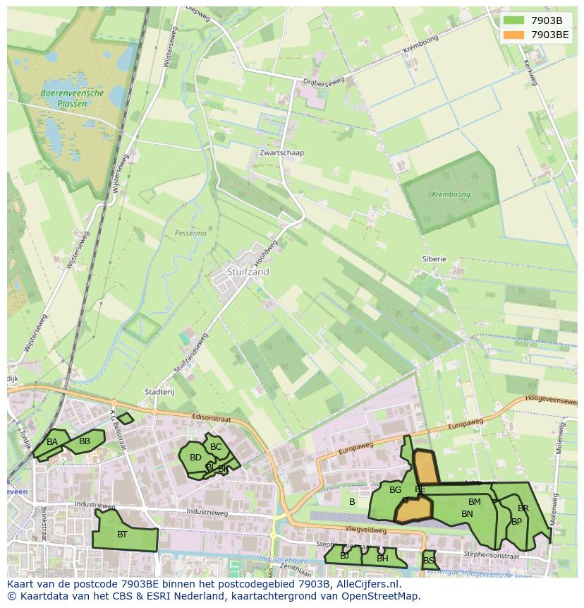 Afbeelding van het postcodegebied 7903 BE op de kaart.