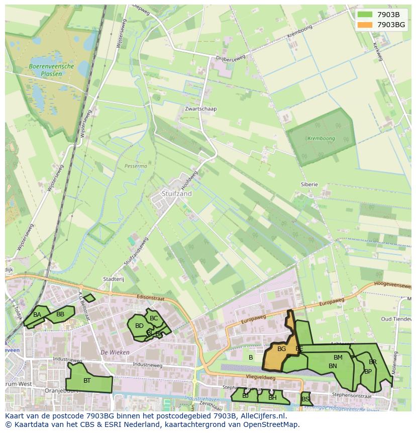 Afbeelding van het postcodegebied 7903 BG op de kaart.