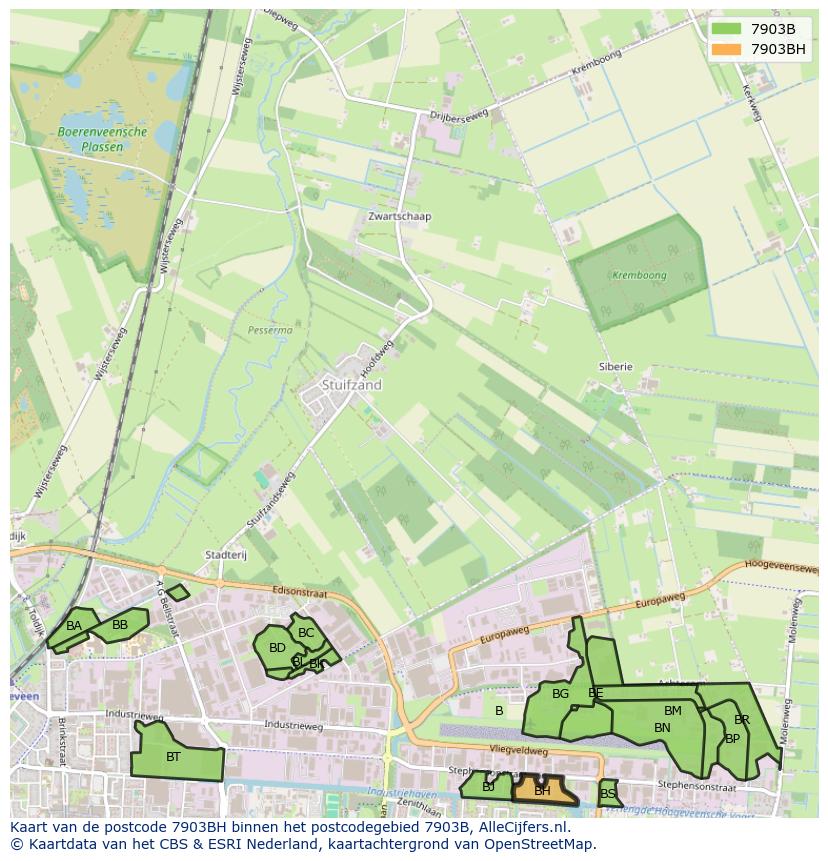 Afbeelding van het postcodegebied 7903 BH op de kaart.