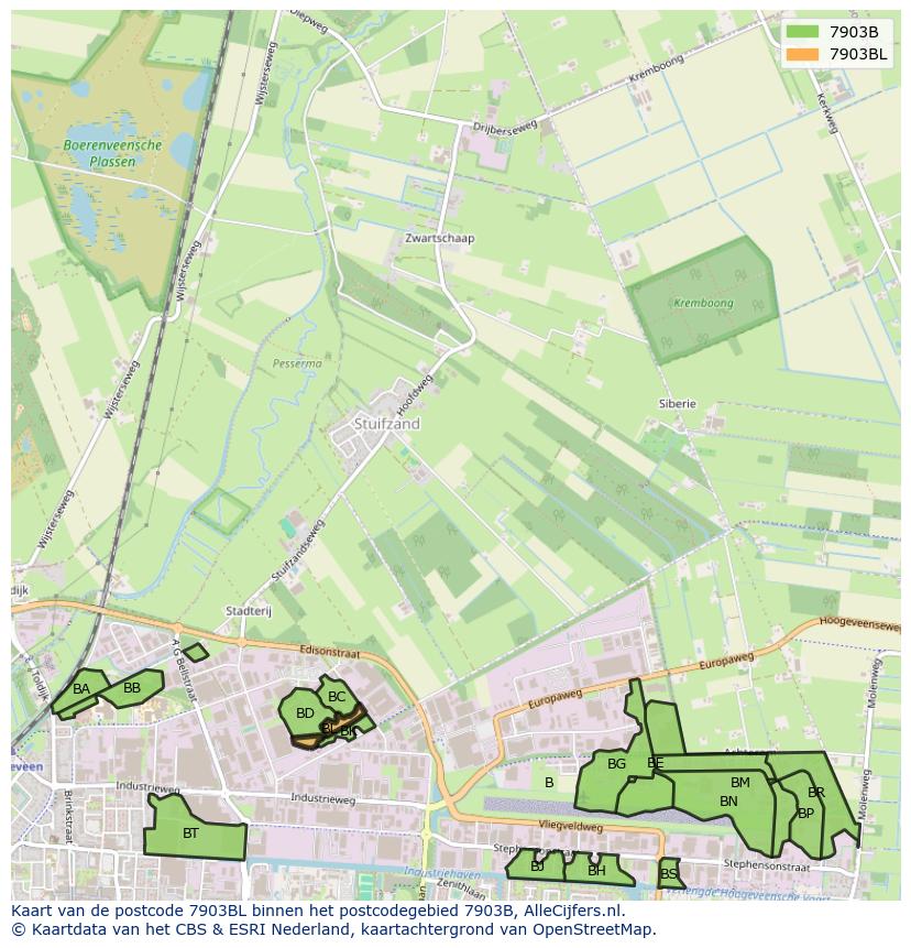 Afbeelding van het postcodegebied 7903 BL op de kaart.