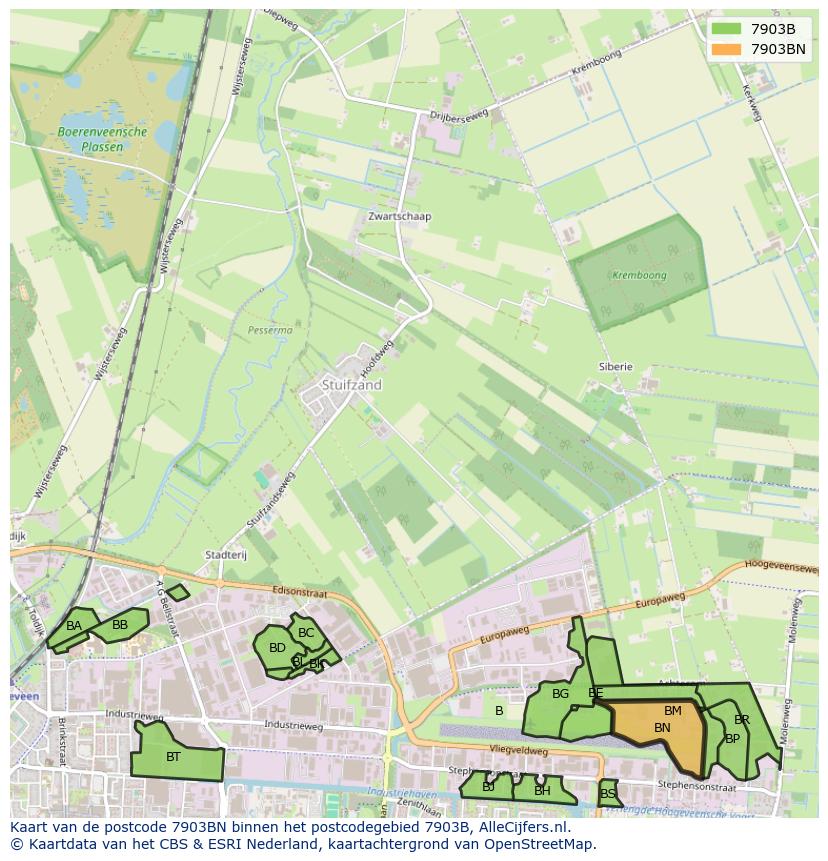 Afbeelding van het postcodegebied 7903 BN op de kaart.