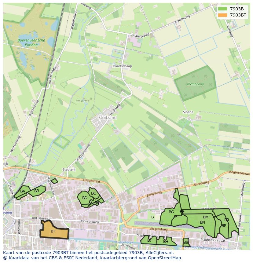 Afbeelding van het postcodegebied 7903 BT op de kaart.