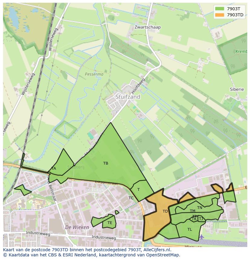 Afbeelding van het postcodegebied 7903 TD op de kaart.