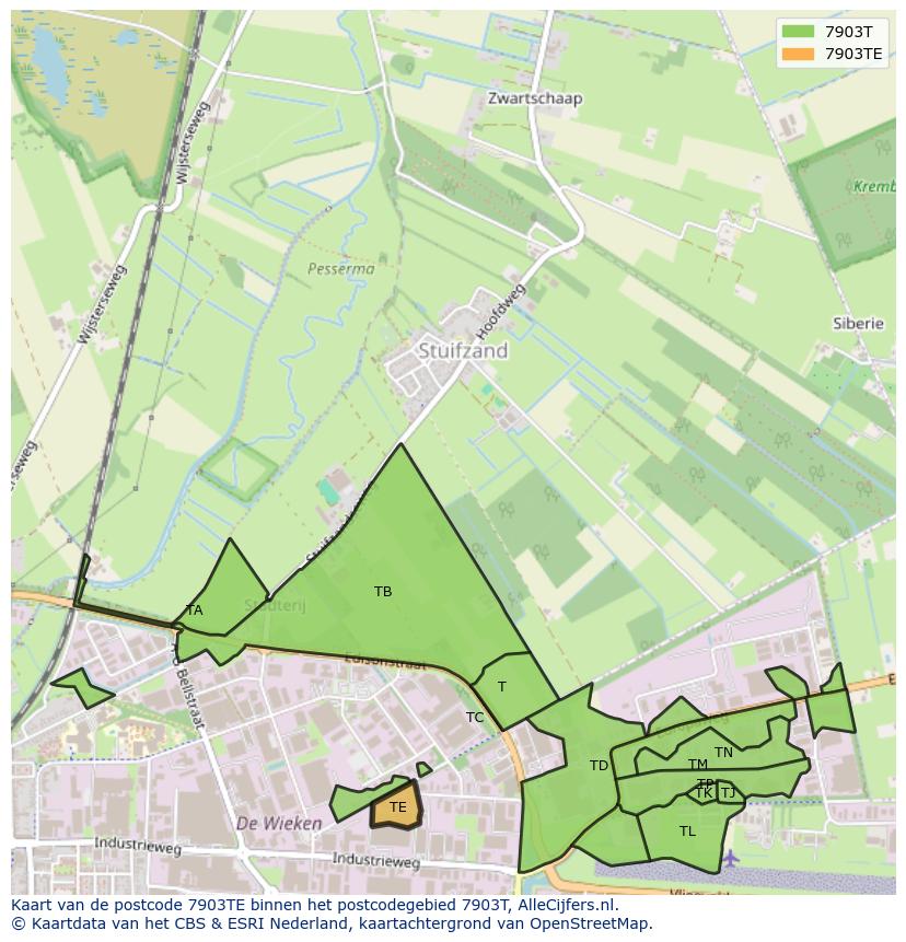 Afbeelding van het postcodegebied 7903 TE op de kaart.