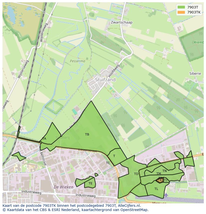 Afbeelding van het postcodegebied 7903 TK op de kaart.