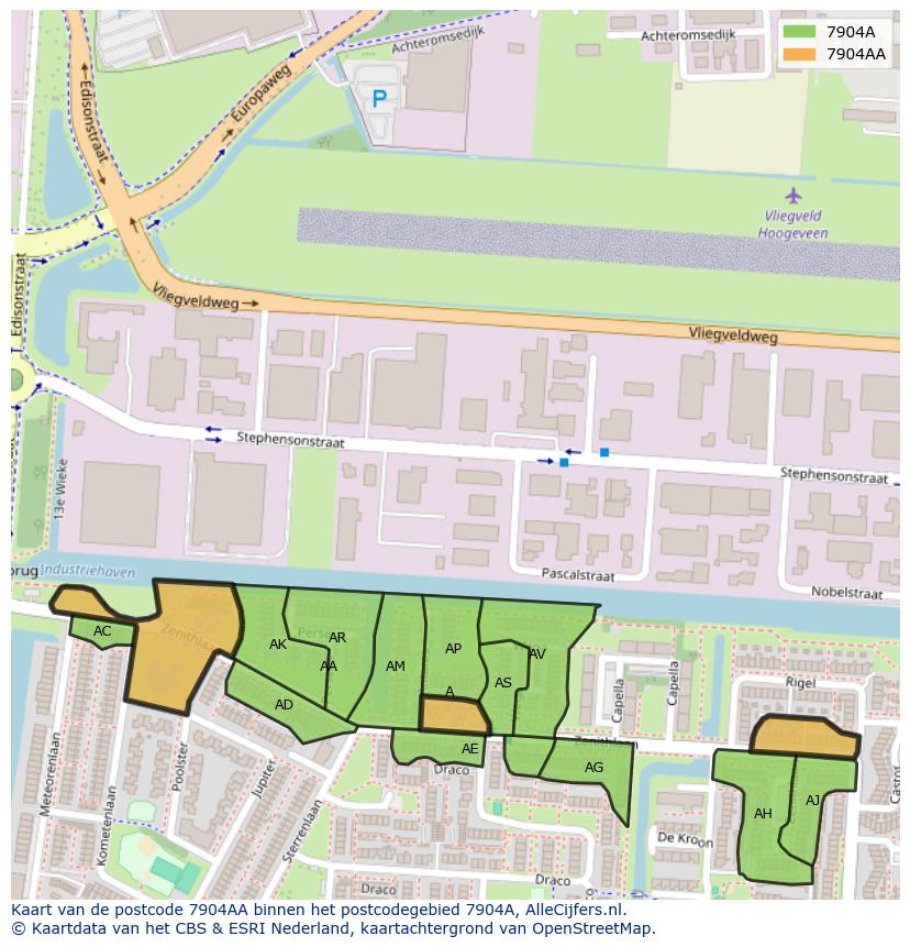 Afbeelding van het postcodegebied 7904 AA op de kaart.