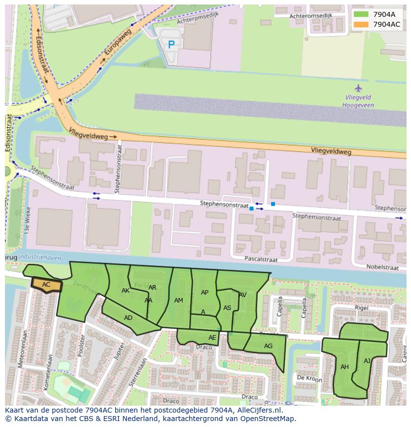 Afbeelding van het postcodegebied 7904 AC op de kaart.