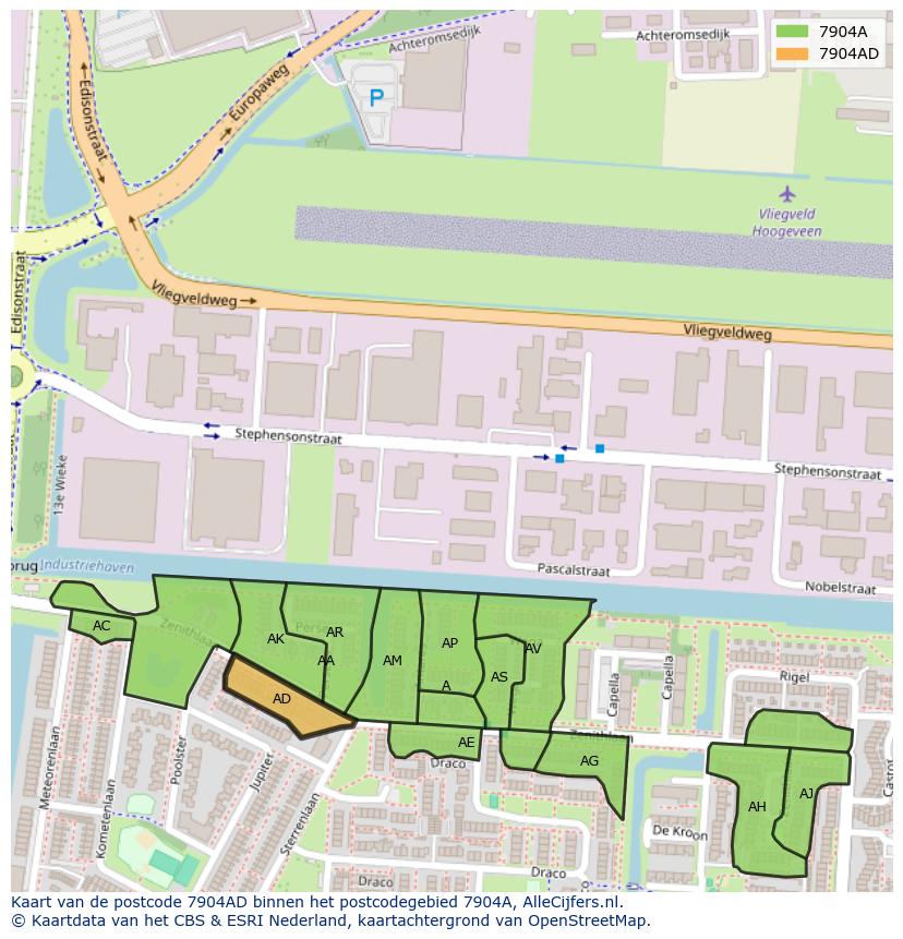 Afbeelding van het postcodegebied 7904 AD op de kaart.