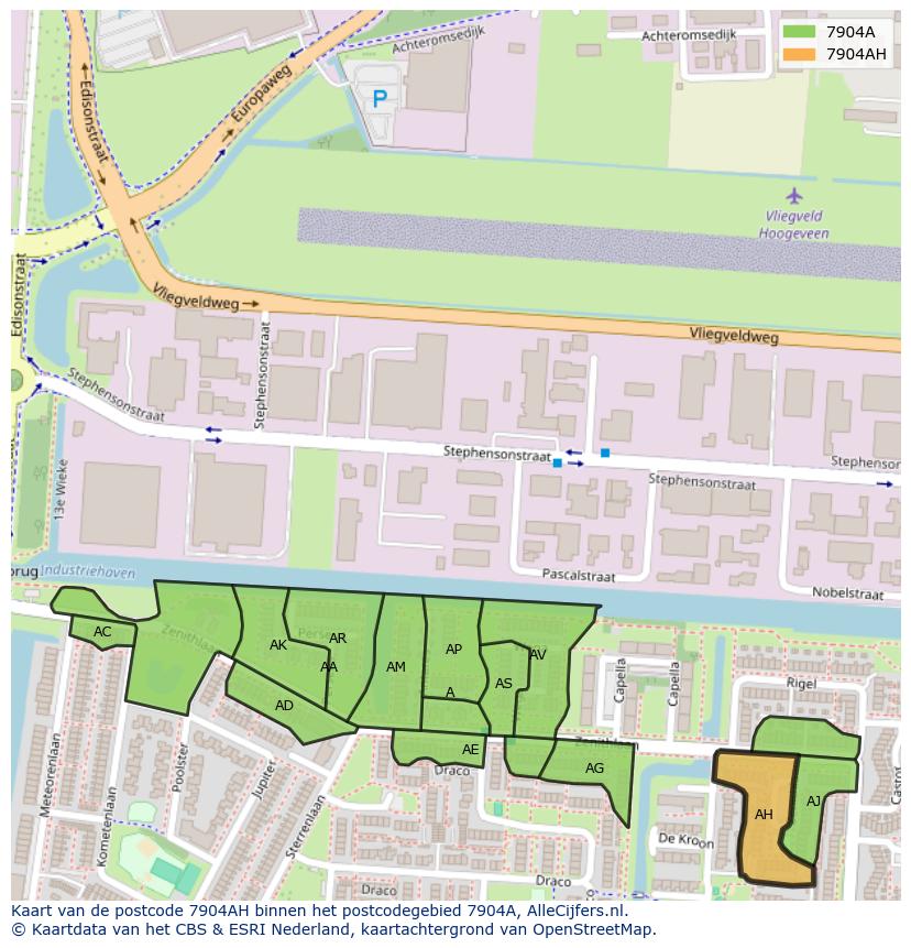 Afbeelding van het postcodegebied 7904 AH op de kaart.