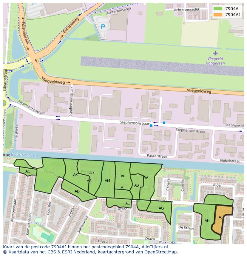 Afbeelding van het postcodegebied 7904 AJ op de kaart.