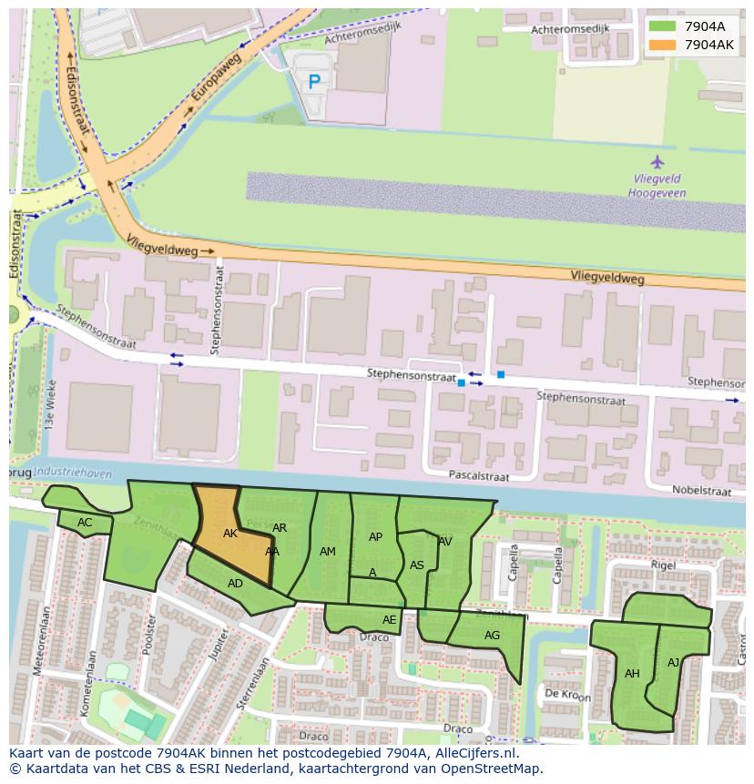 Afbeelding van het postcodegebied 7904 AK op de kaart.