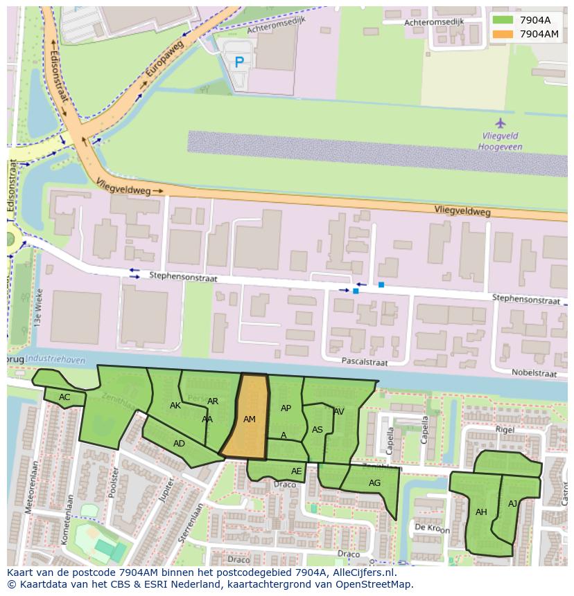 Afbeelding van het postcodegebied 7904 AM op de kaart.