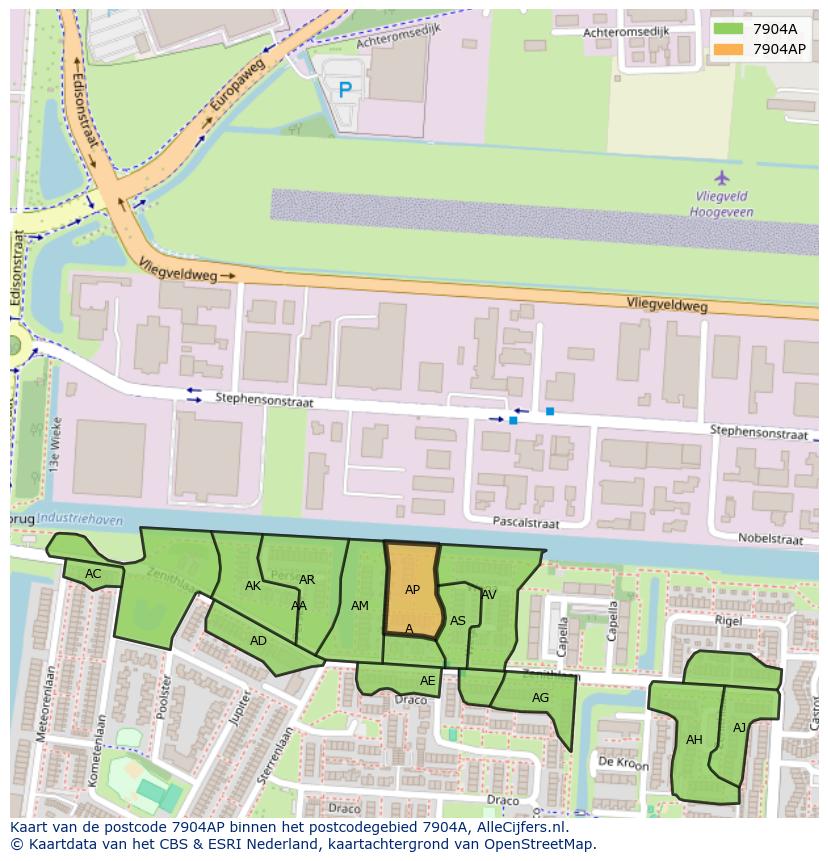 Afbeelding van het postcodegebied 7904 AP op de kaart.