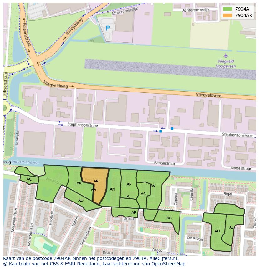 Afbeelding van het postcodegebied 7904 AR op de kaart.