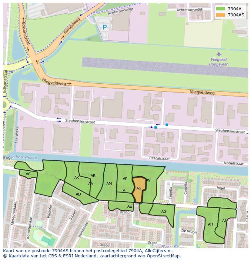 Afbeelding van het postcodegebied 7904 AS op de kaart.