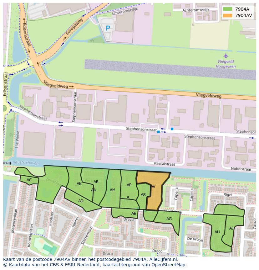 Afbeelding van het postcodegebied 7904 AV op de kaart.