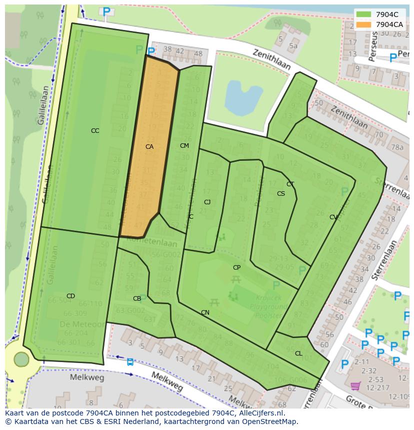 Afbeelding van het postcodegebied 7904 CA op de kaart.