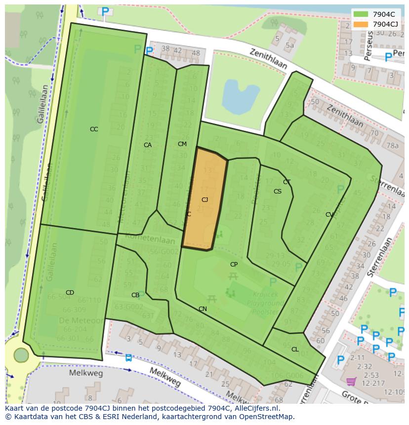 Afbeelding van het postcodegebied 7904 CJ op de kaart.
