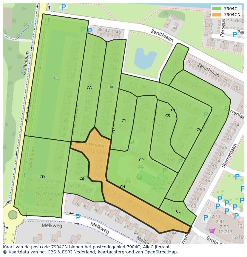Afbeelding van het postcodegebied 7904 CN op de kaart.