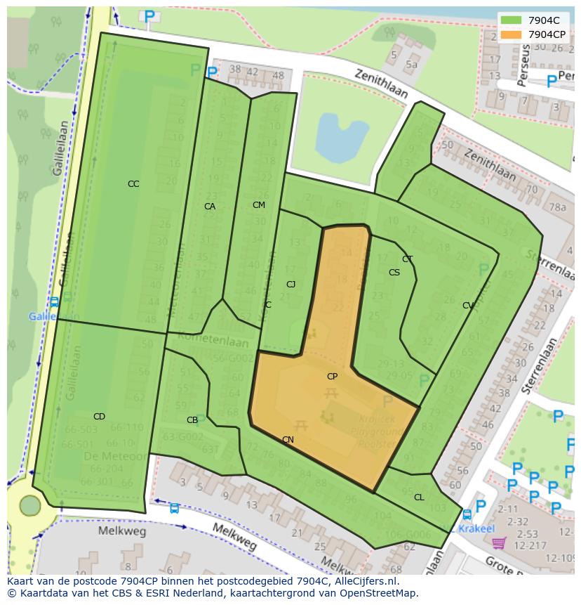Afbeelding van het postcodegebied 7904 CP op de kaart.