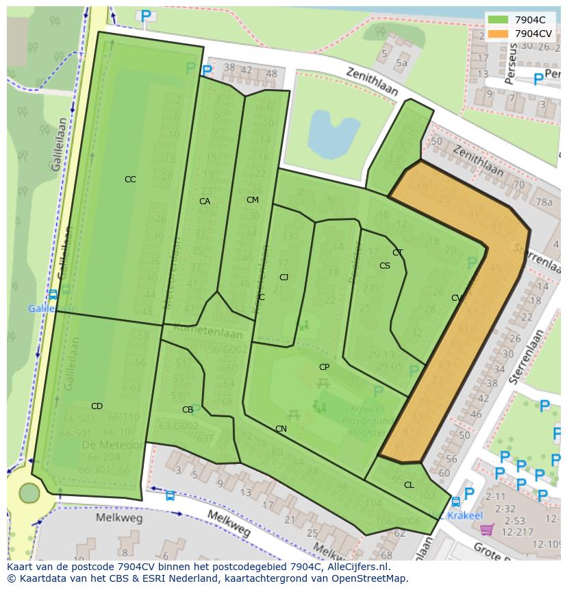 Afbeelding van het postcodegebied 7904 CV op de kaart.